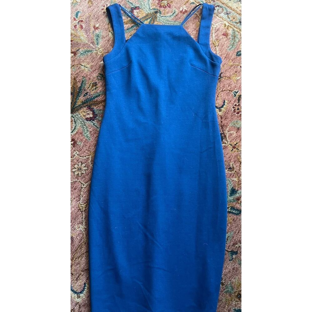 Bailey 44 Navy Bodycon Midi Sleeveless Strap Straight Neck USA Made M cocktail